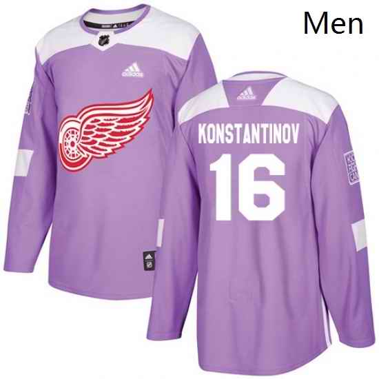Mens Adidas Detroit Red Wings 16 Vladimir Konstantinov Authentic Purple Fights Cancer Practice NHL Jersey